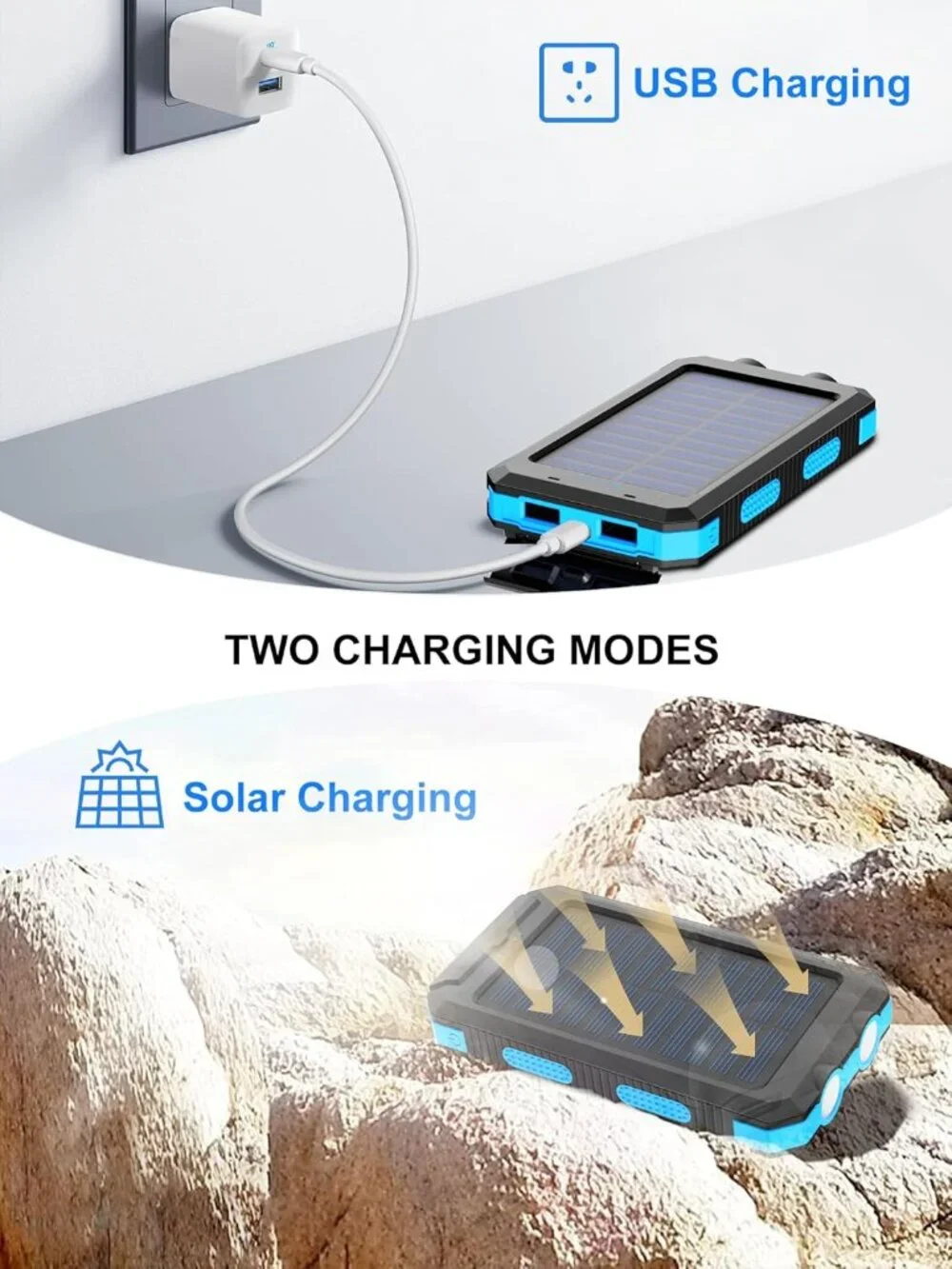 Solar Power Bank Charger, Flashlight, Compass- NEW